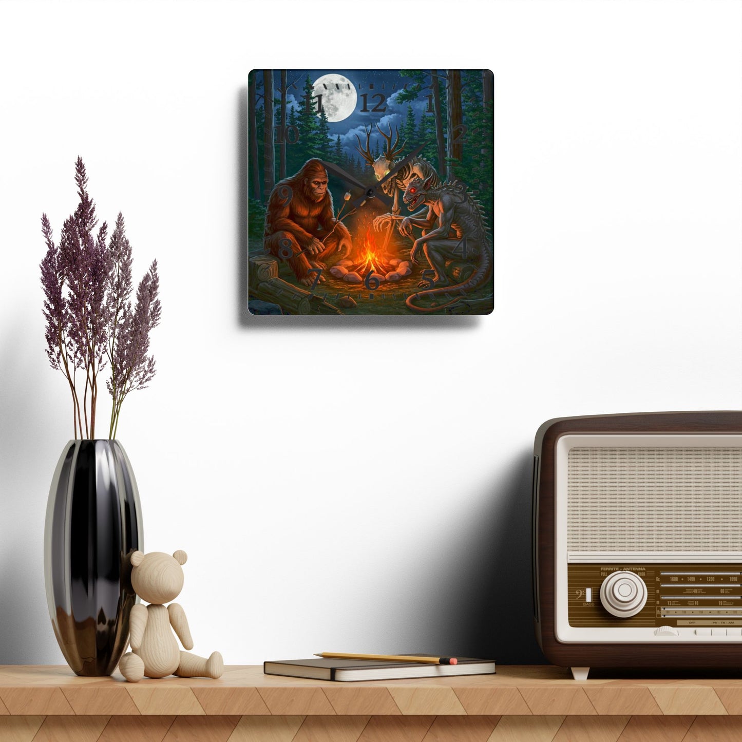 Cryptids Camping Acrylic Wall Clock