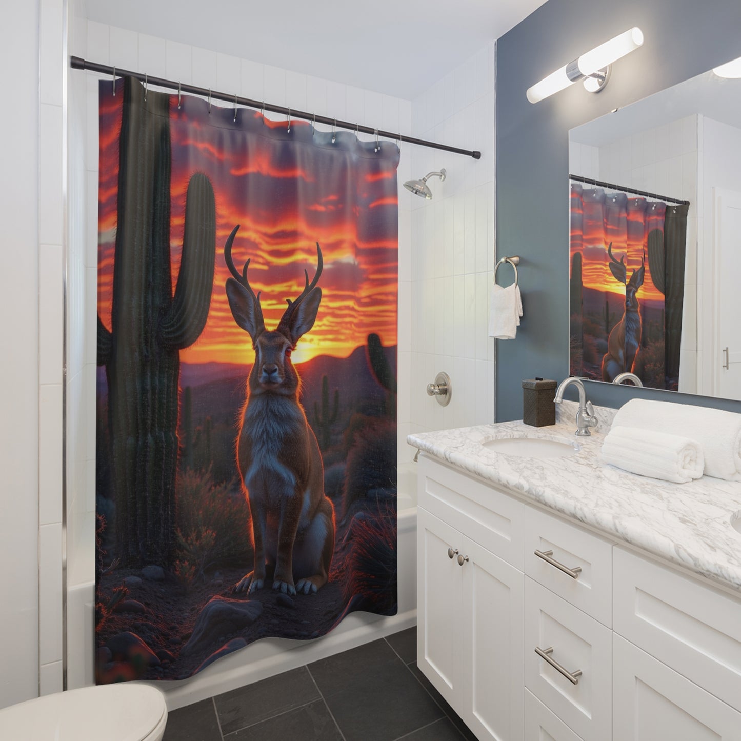 Jackalope Desert Sunset Shower Curtain