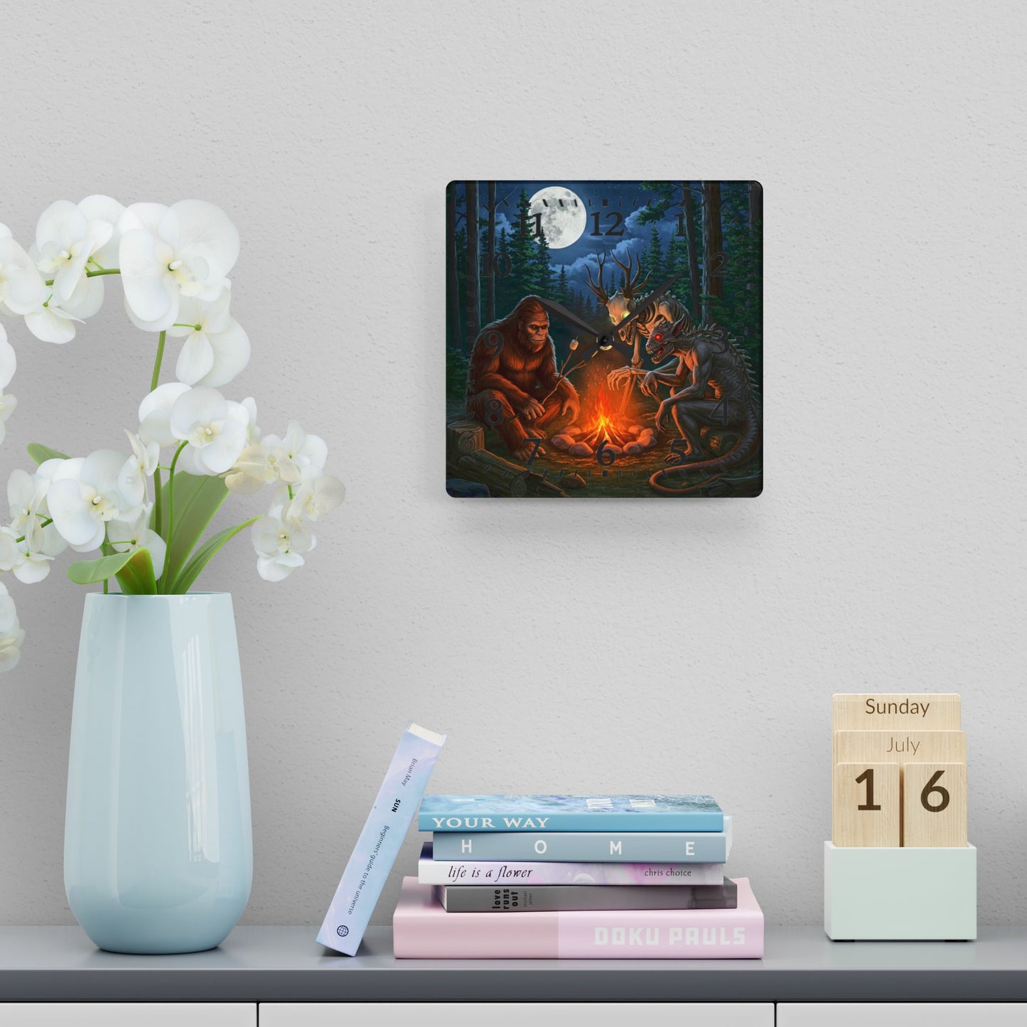 Cryptids Camping Acrylic Wall Clock