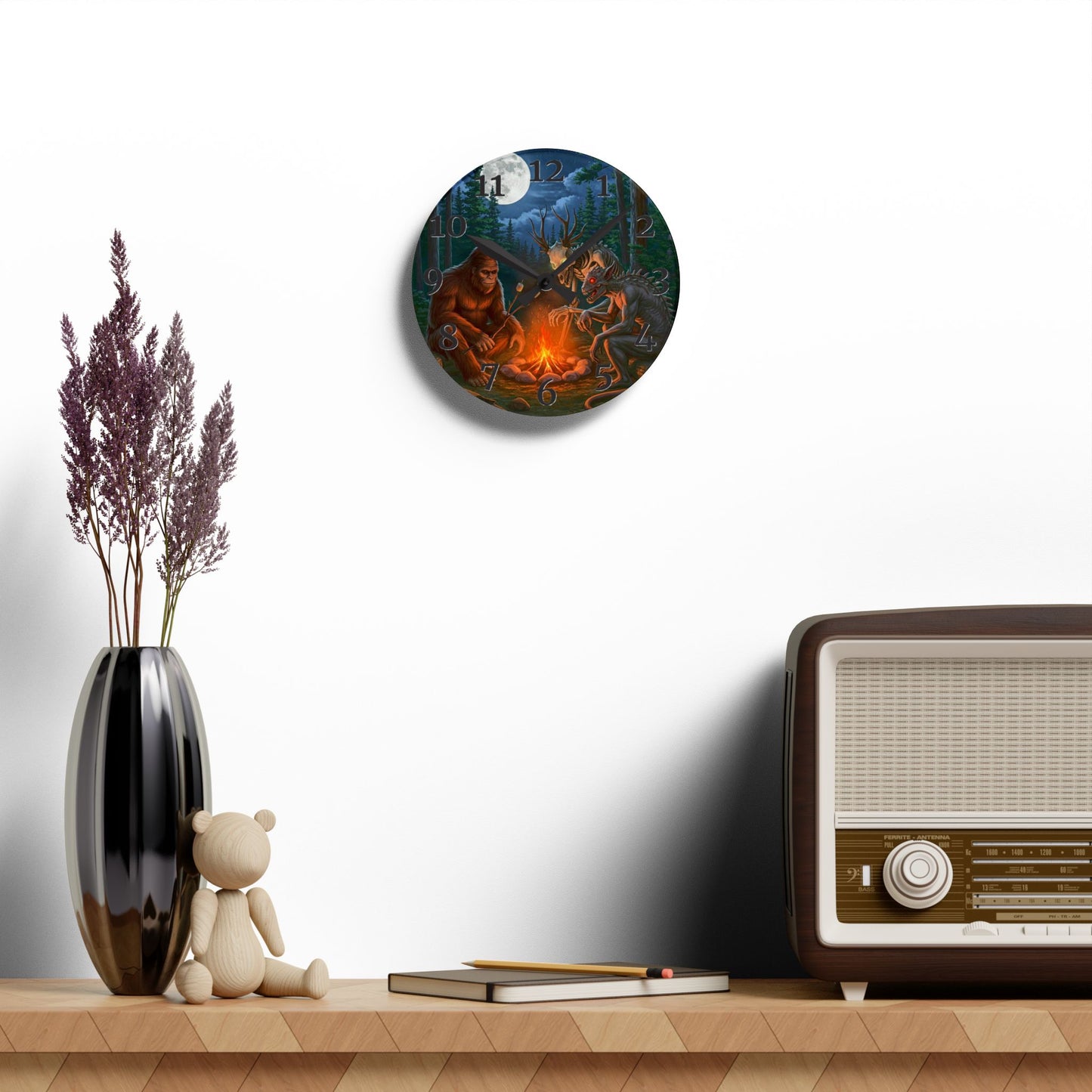 Cryptids Camping Acrylic Wall Clock