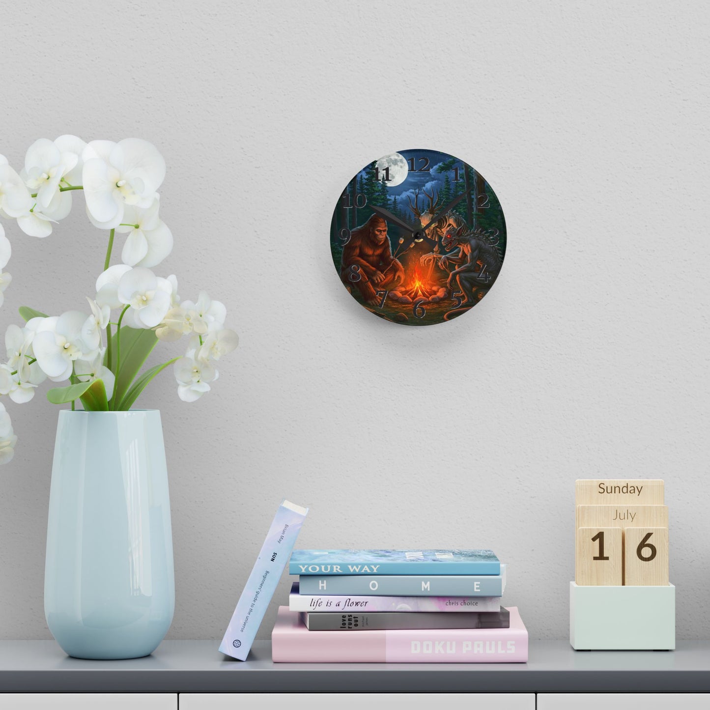 Cryptids Camping Acrylic Wall Clock
