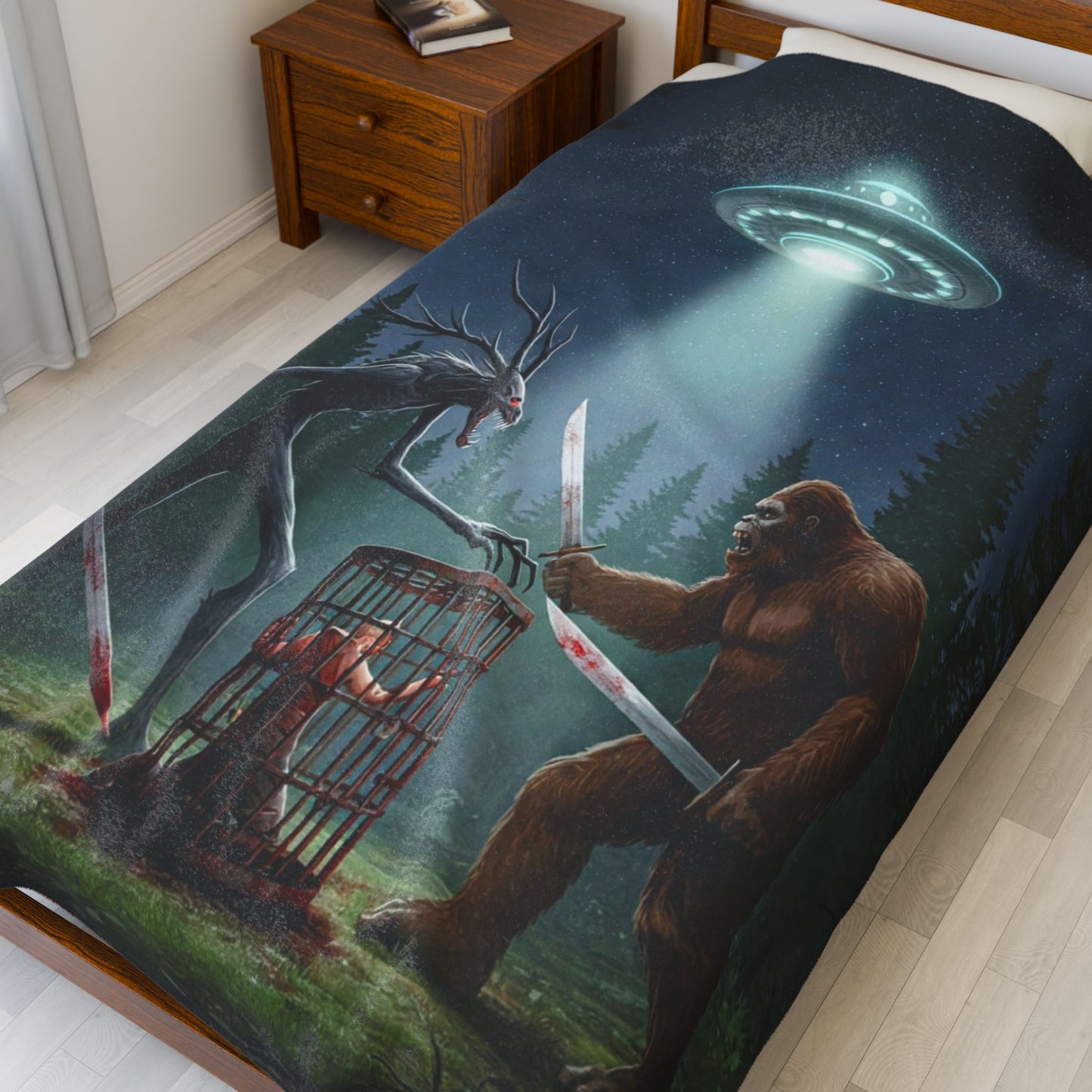 Cryptid Fight Velveteen Plush Blanket