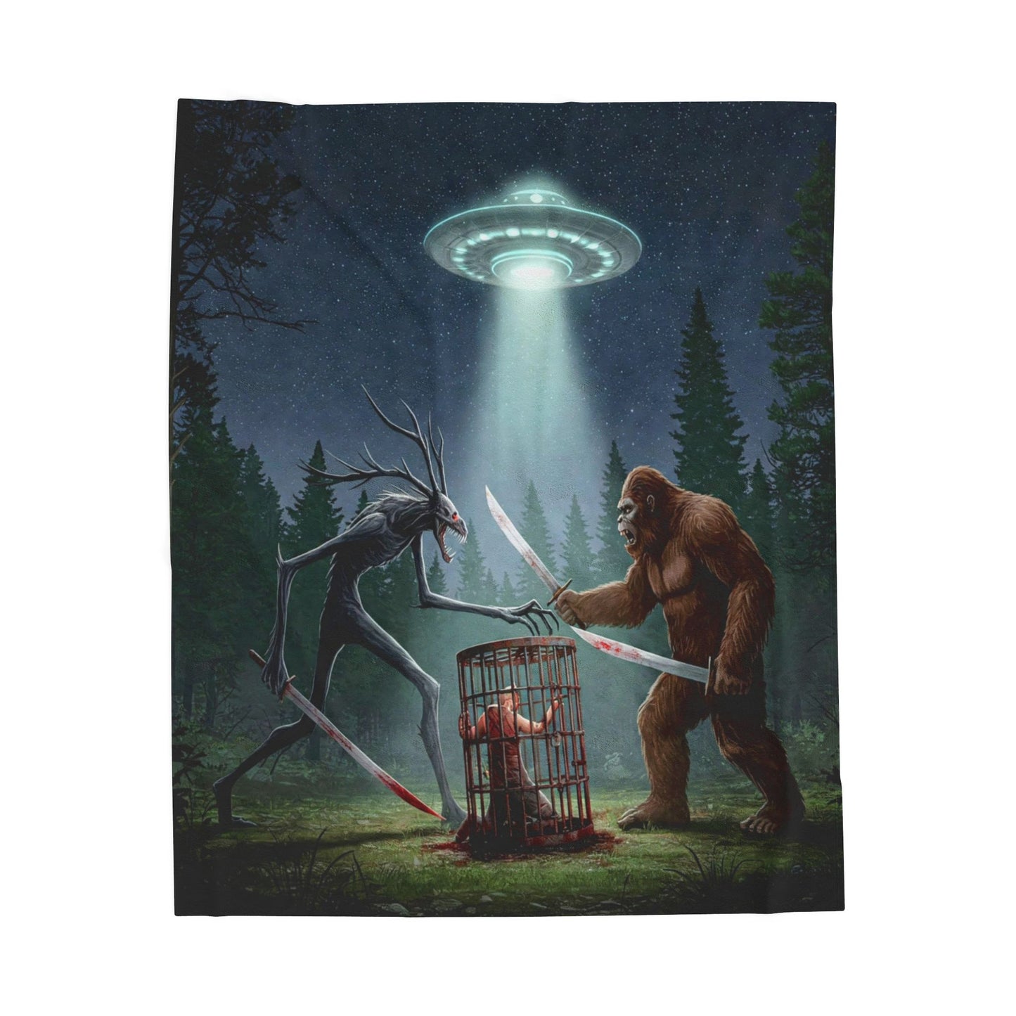 Cryptid Fight Velveteen Plush Blanket