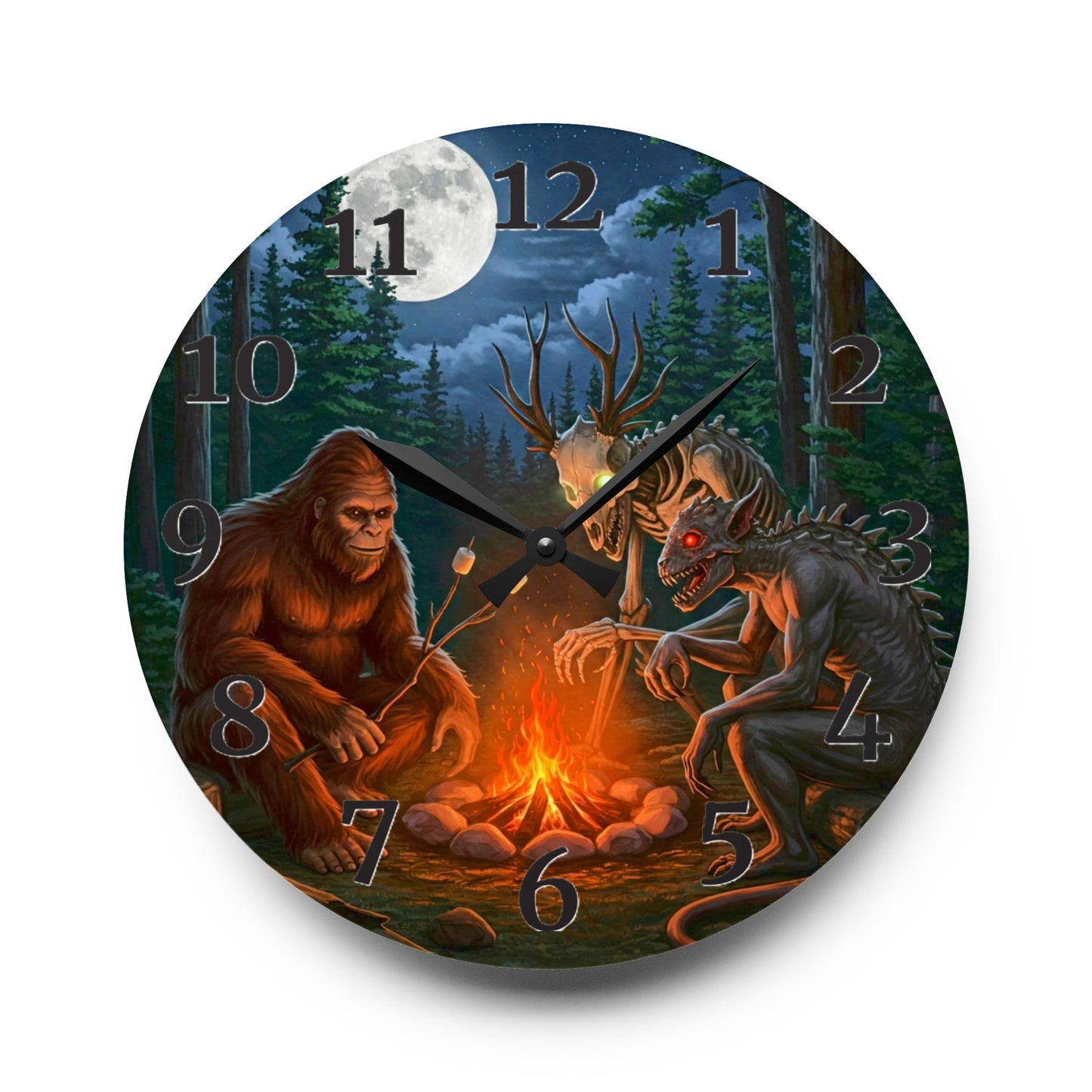 Cryptids Camping Acrylic Wall Clock