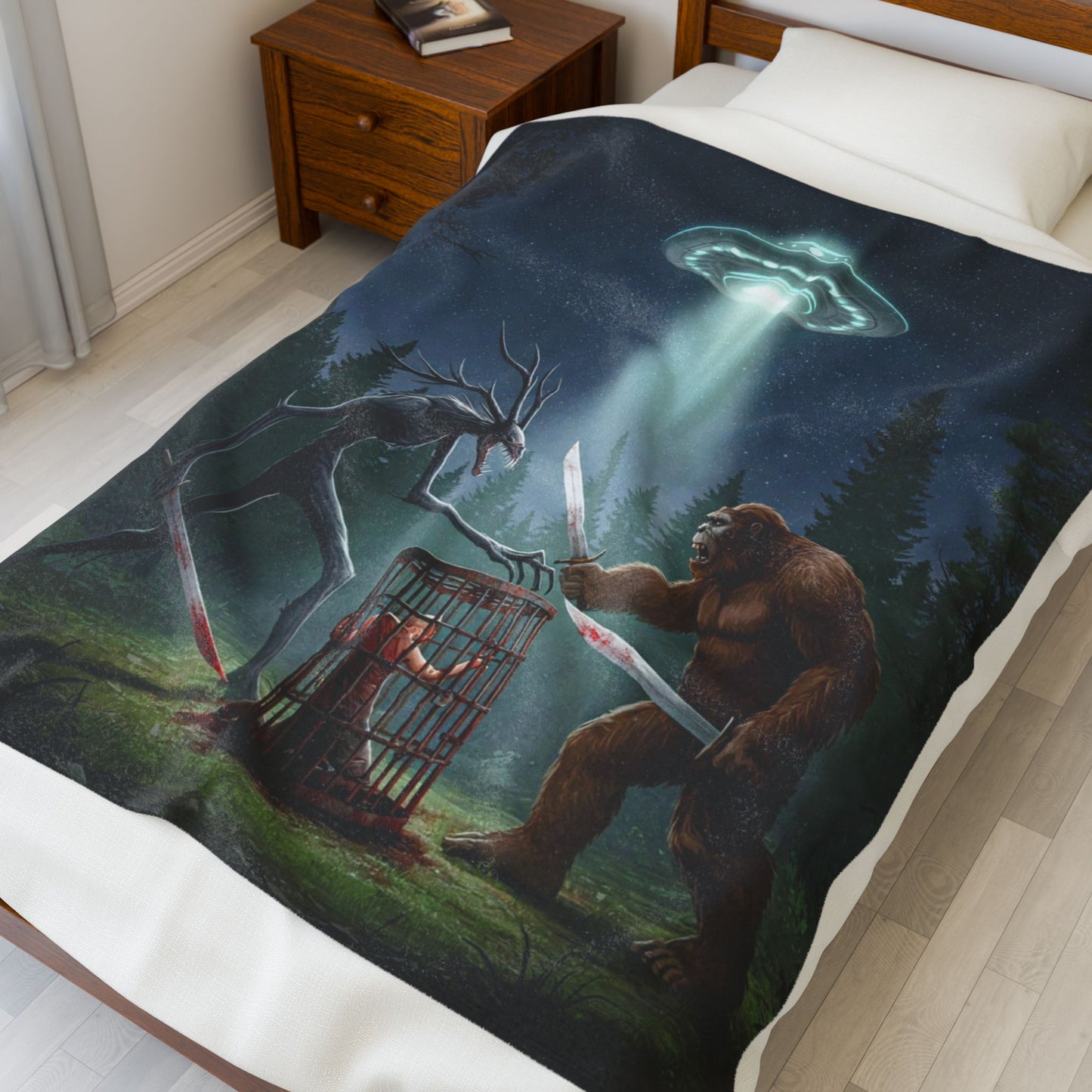 Cryptid Fight Velveteen Plush Blanket