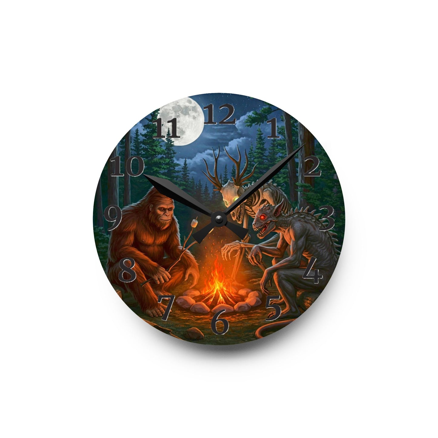 Cryptids Camping Acrylic Wall Clock
