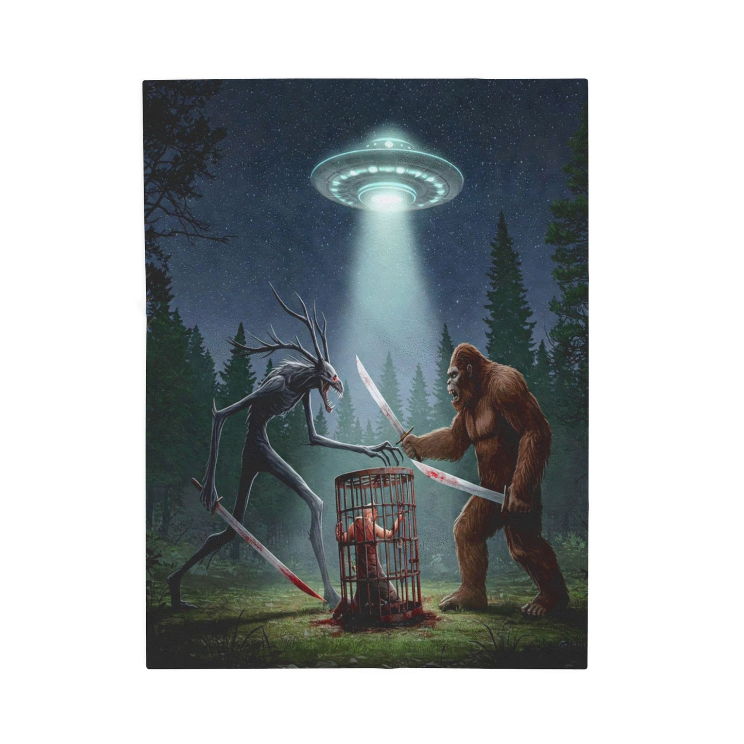 Cryptid Fight Velveteen Plush Blanket