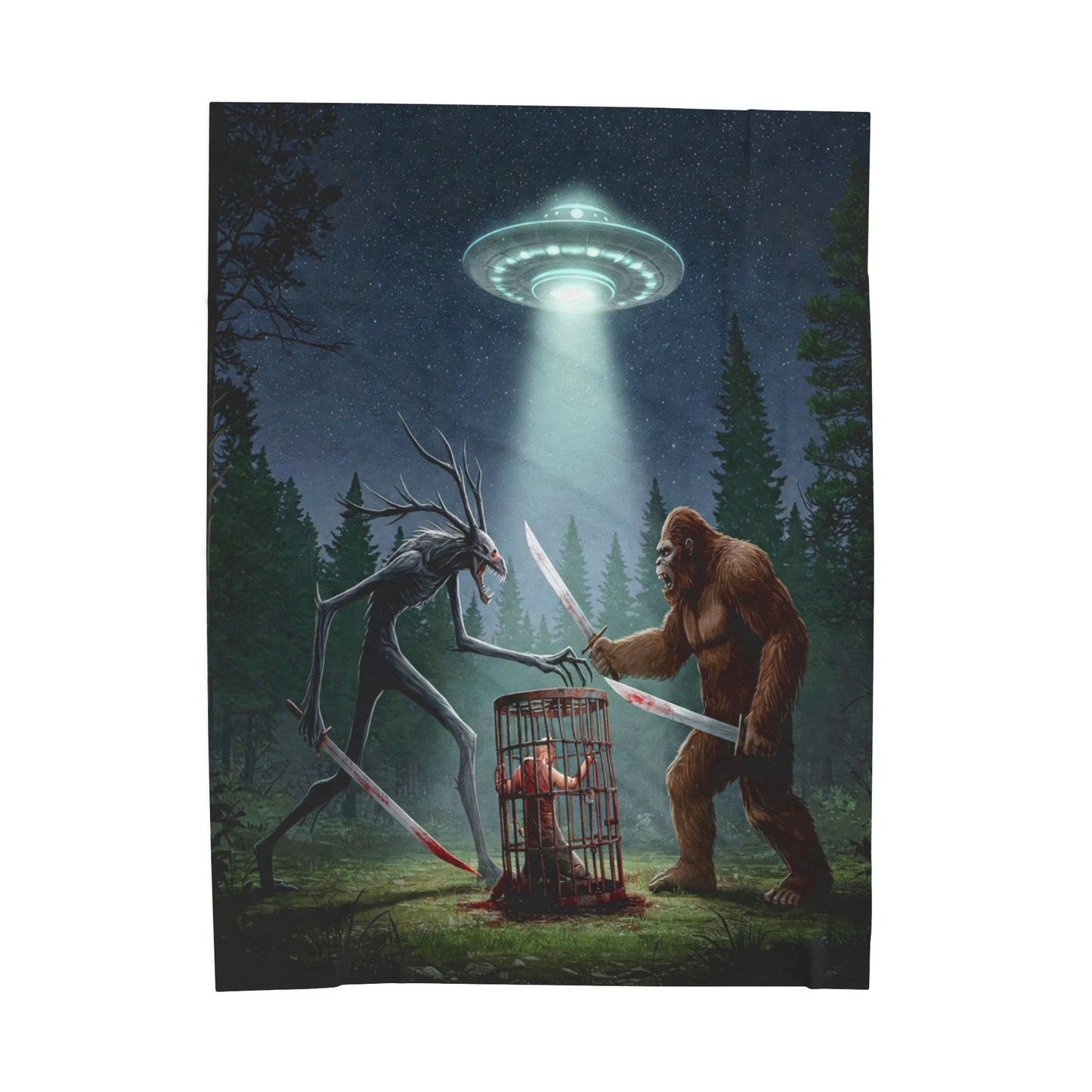 Cryptid Fight Velveteen Plush Blanket