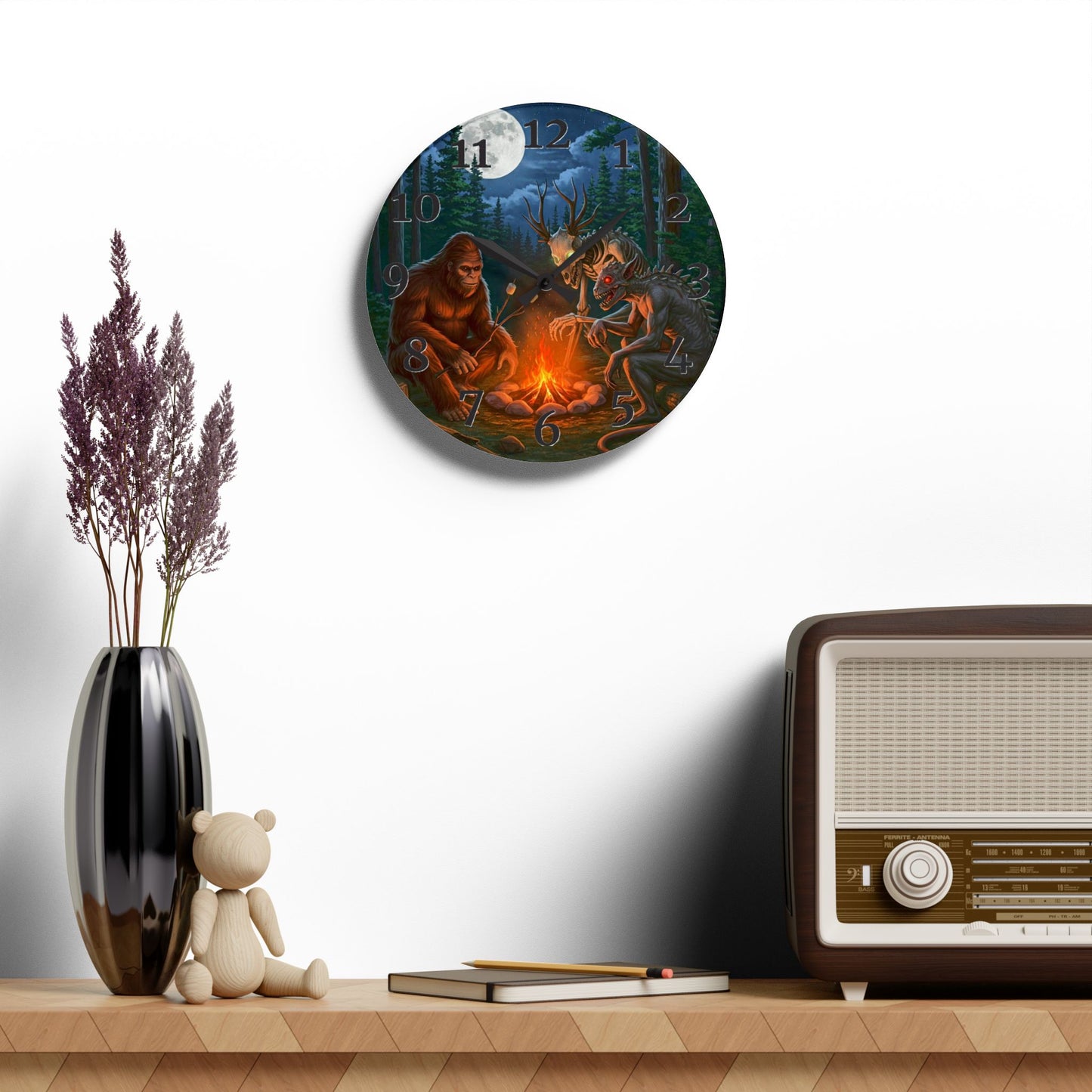 Cryptids Camping Acrylic Wall Clock
