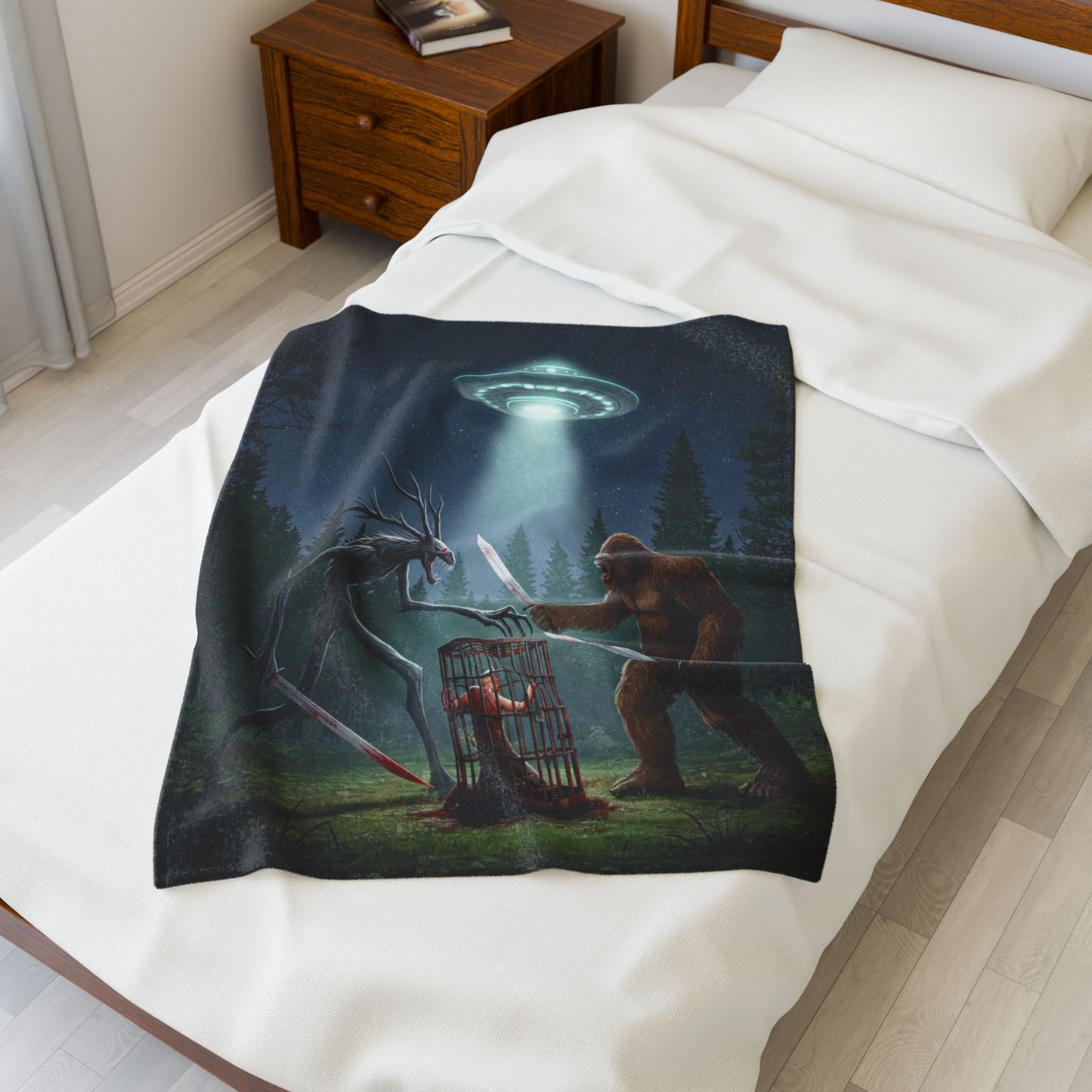 Cryptid Fight Velveteen Plush Blanket