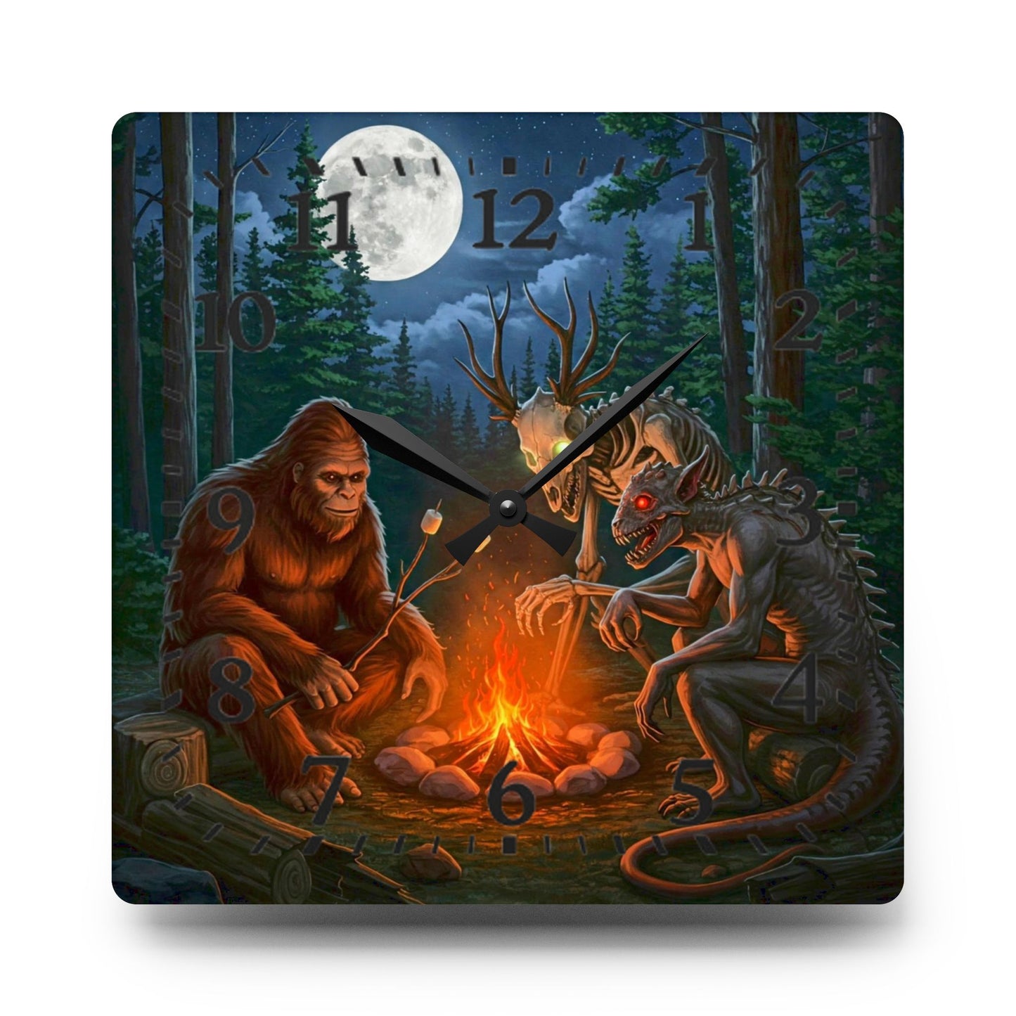 Cryptids Camping Acrylic Wall Clock