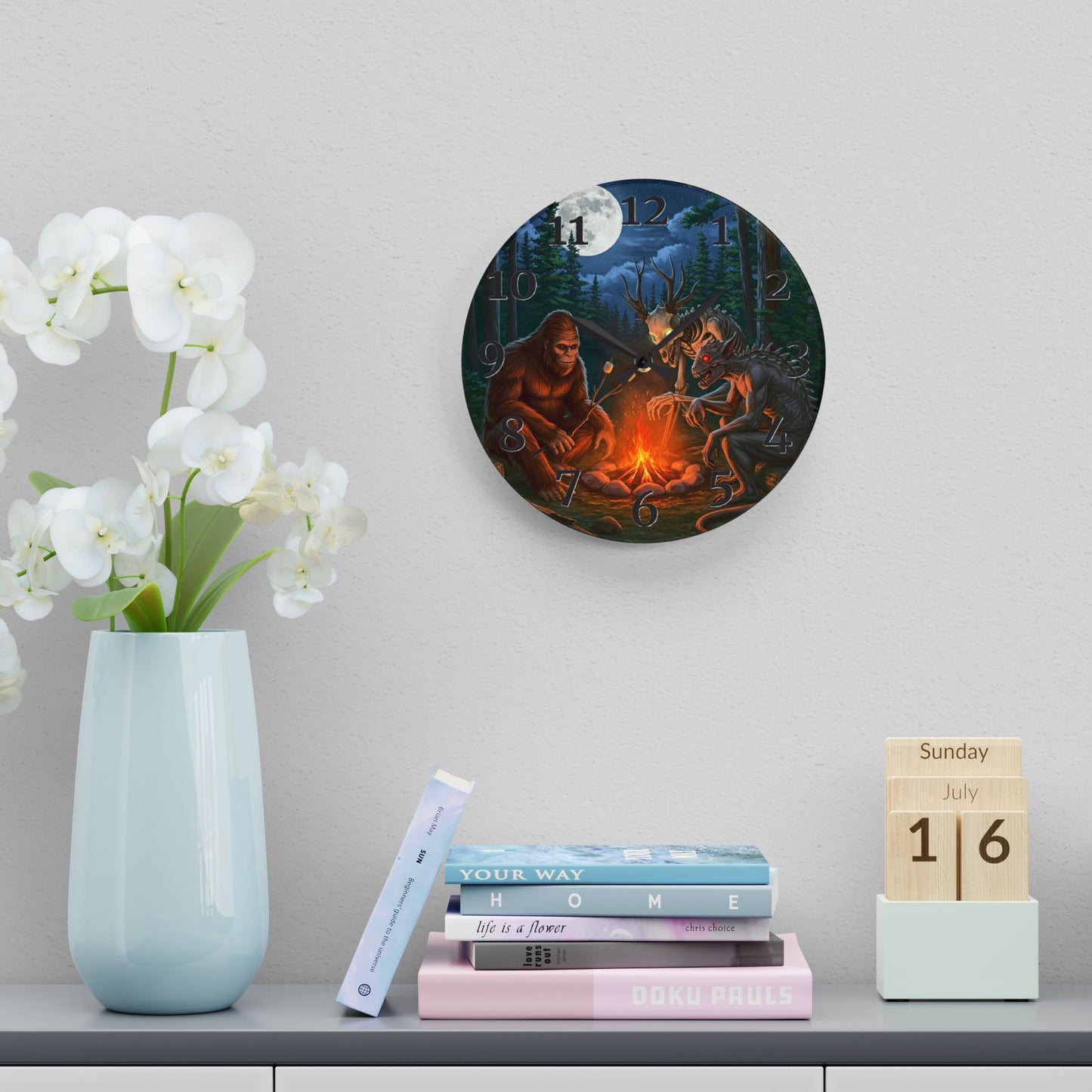 Cryptids Camping Acrylic Wall Clock